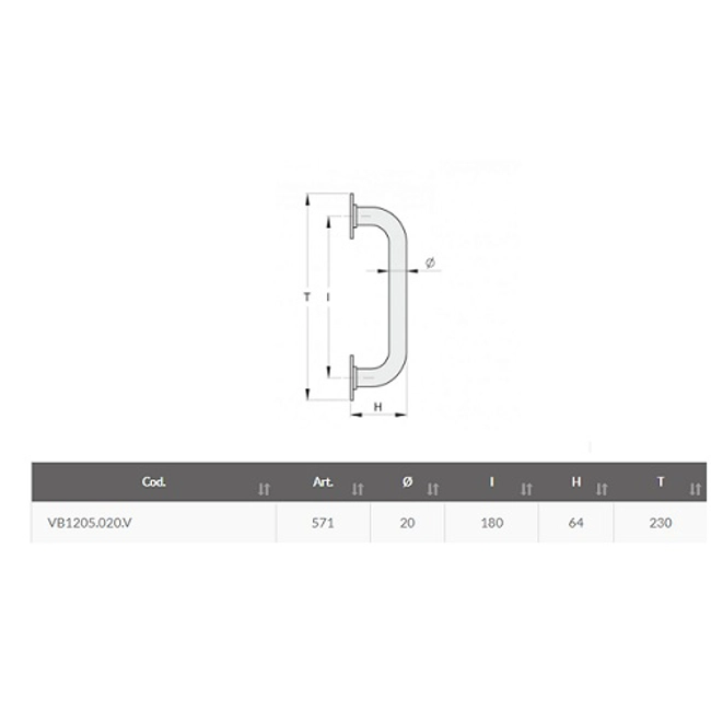 Vendita online Maniglia flangiata 2 curve Ø 20 mm. NERA art.571